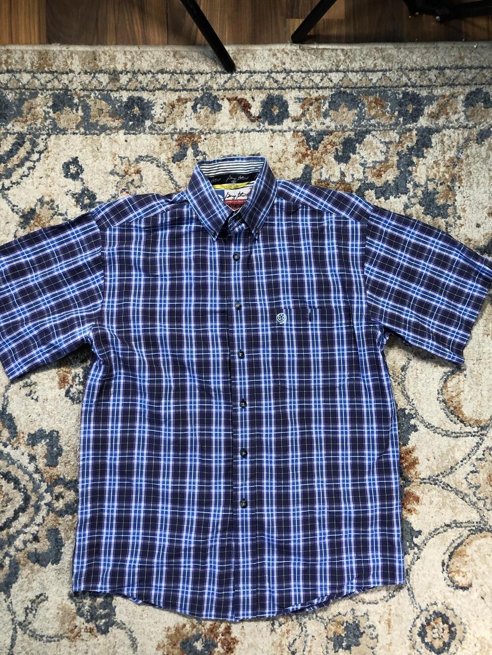 Wrangler Shirt Mens Small Blue Plaid Short Sleeve Button Down Western Cowboy